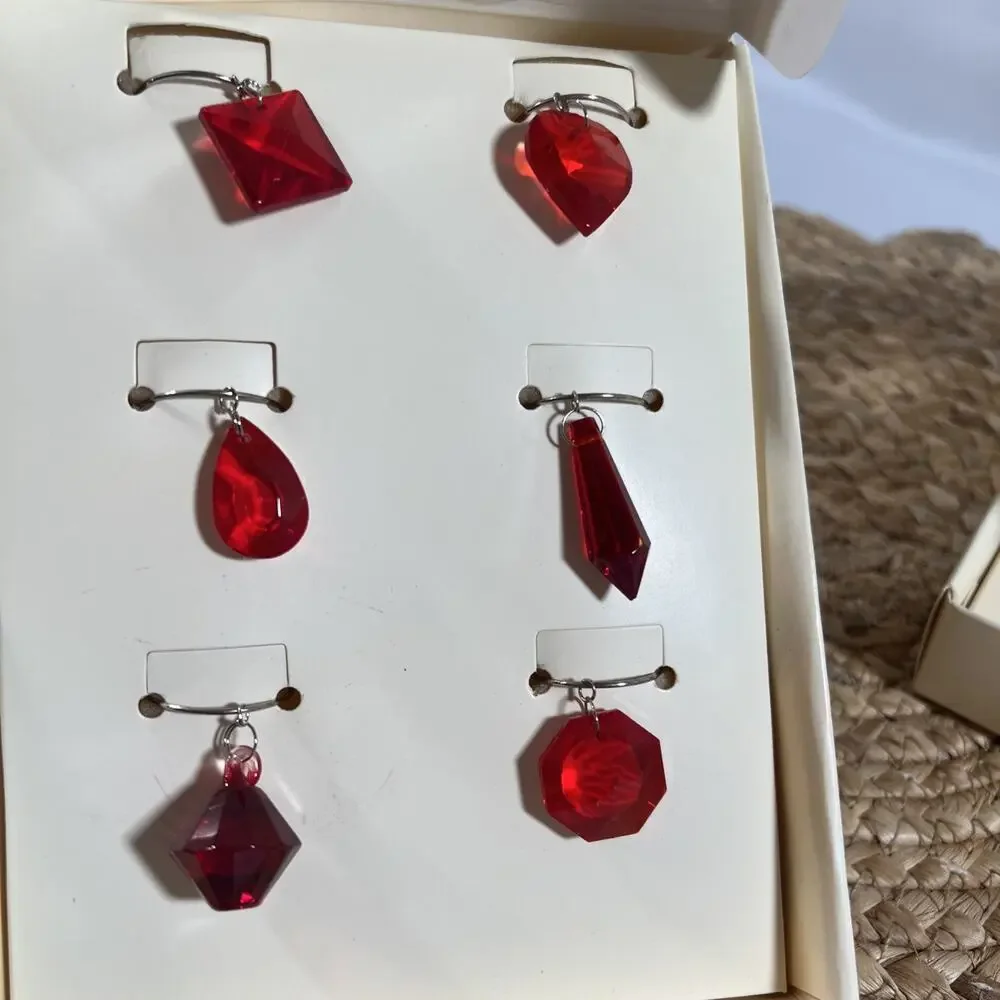 Pottery Barn Red & Clear Crystal Wine Charms Set of 12 Party Christmas Holiday